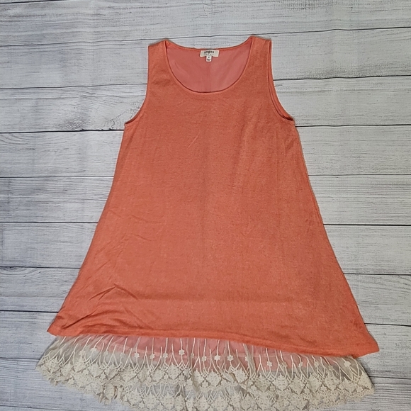 Women’s Coral Umgee Oh Me Oh My! Sheer Knit Tank Dress Lined with Lace Trim Med - Picture 6 of 11